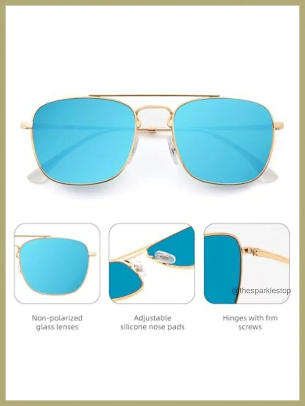 Retro Square Aviator Sunglasses Metal Frame Glass Lens UV400 Protection Driving